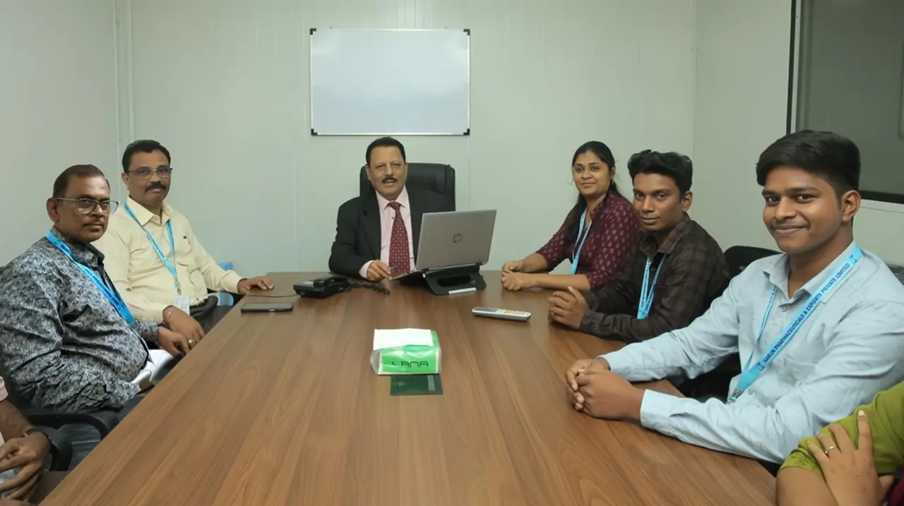 Karlin Pharmaceuticals team members working together in office